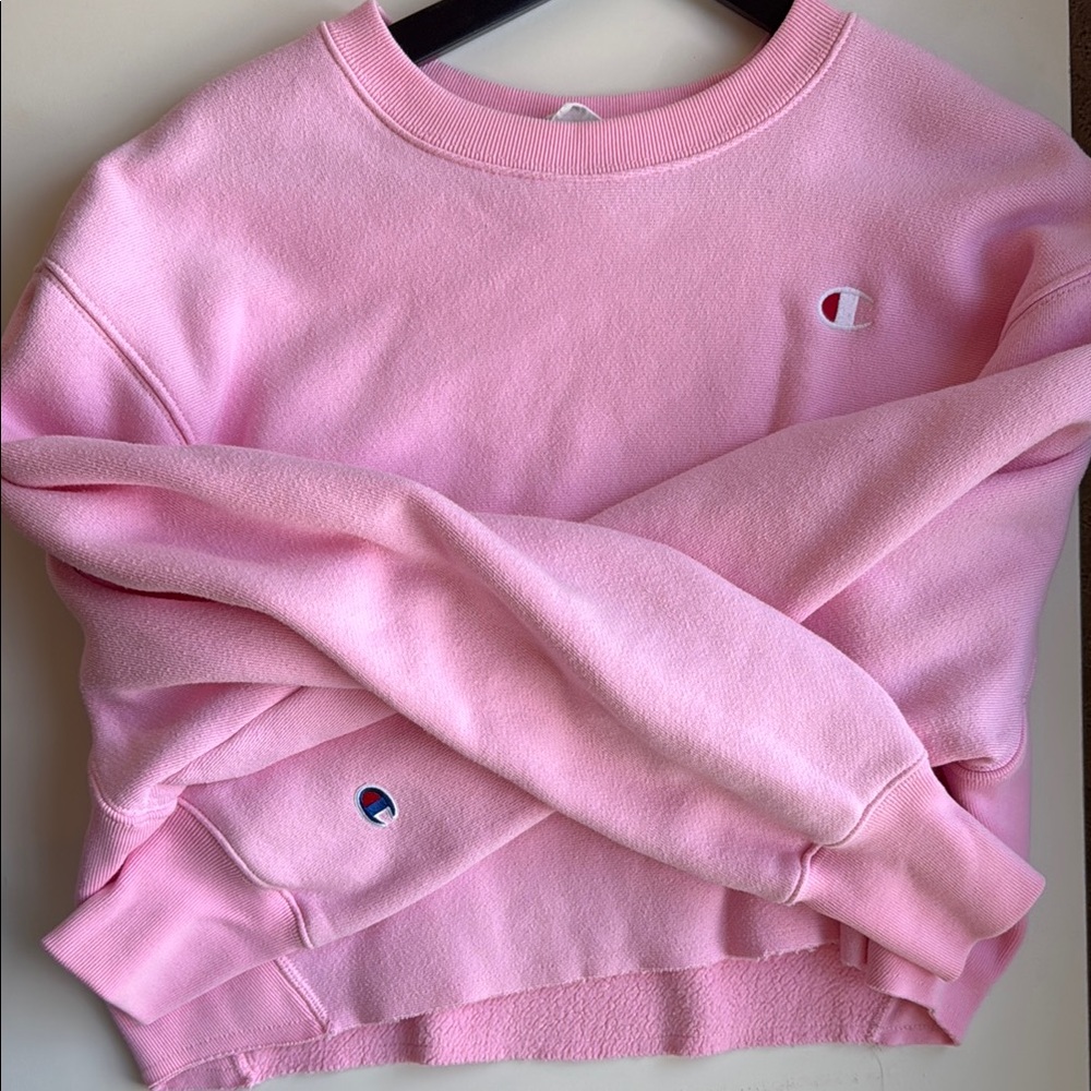 Pink Champion Crewneck Logo Sweatshirt Cropped